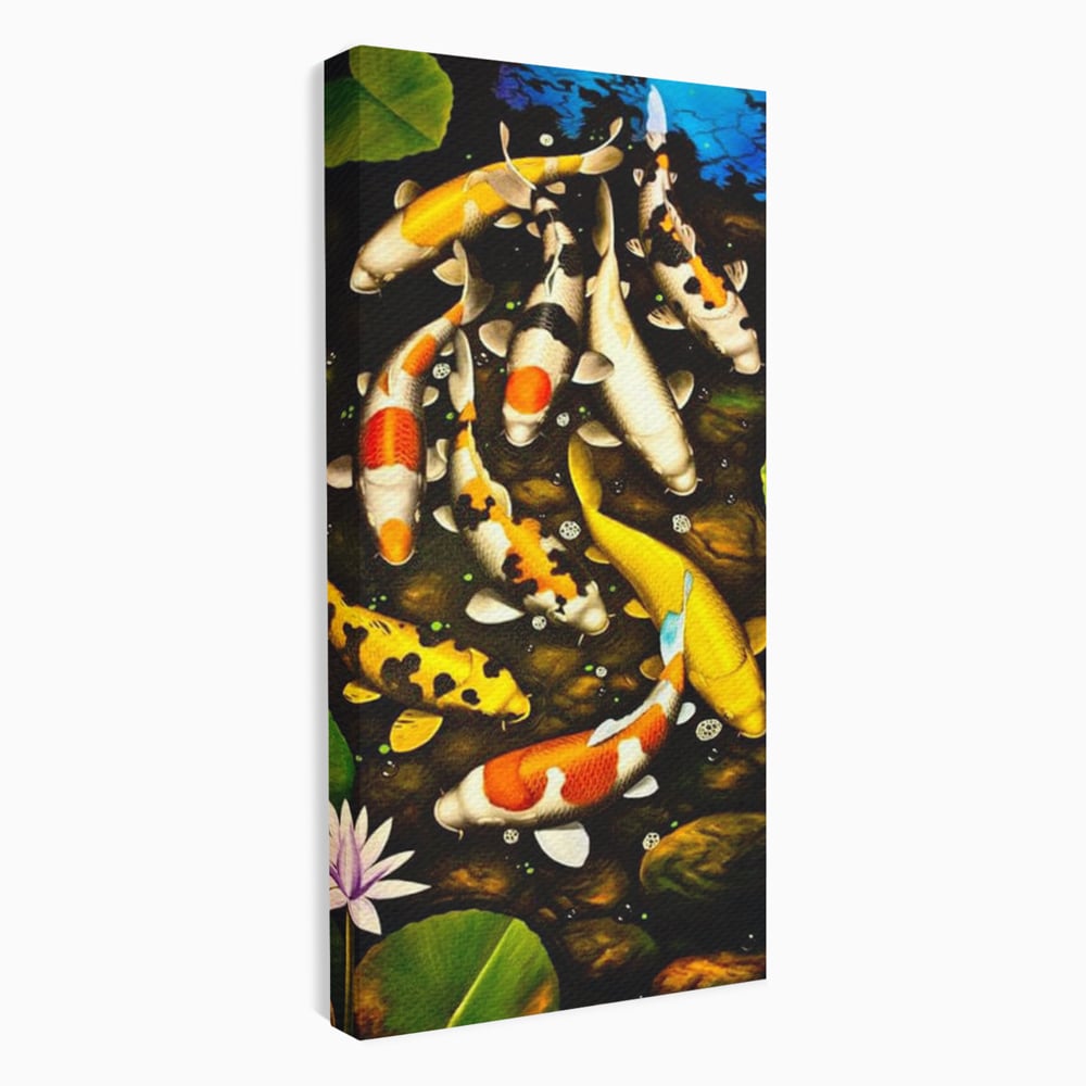 Tablou canvas cu tablou canvas cu pesti koi in iaz, fara rama, pe sasiu de lemn